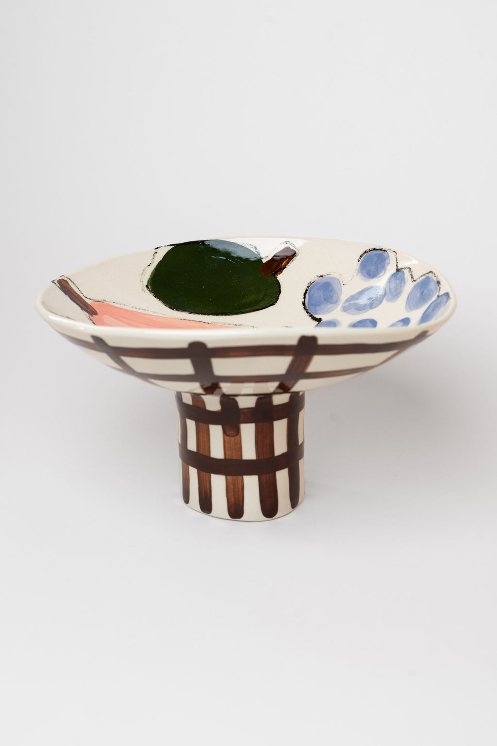 Porcelain footed bowl - fruit & grid L