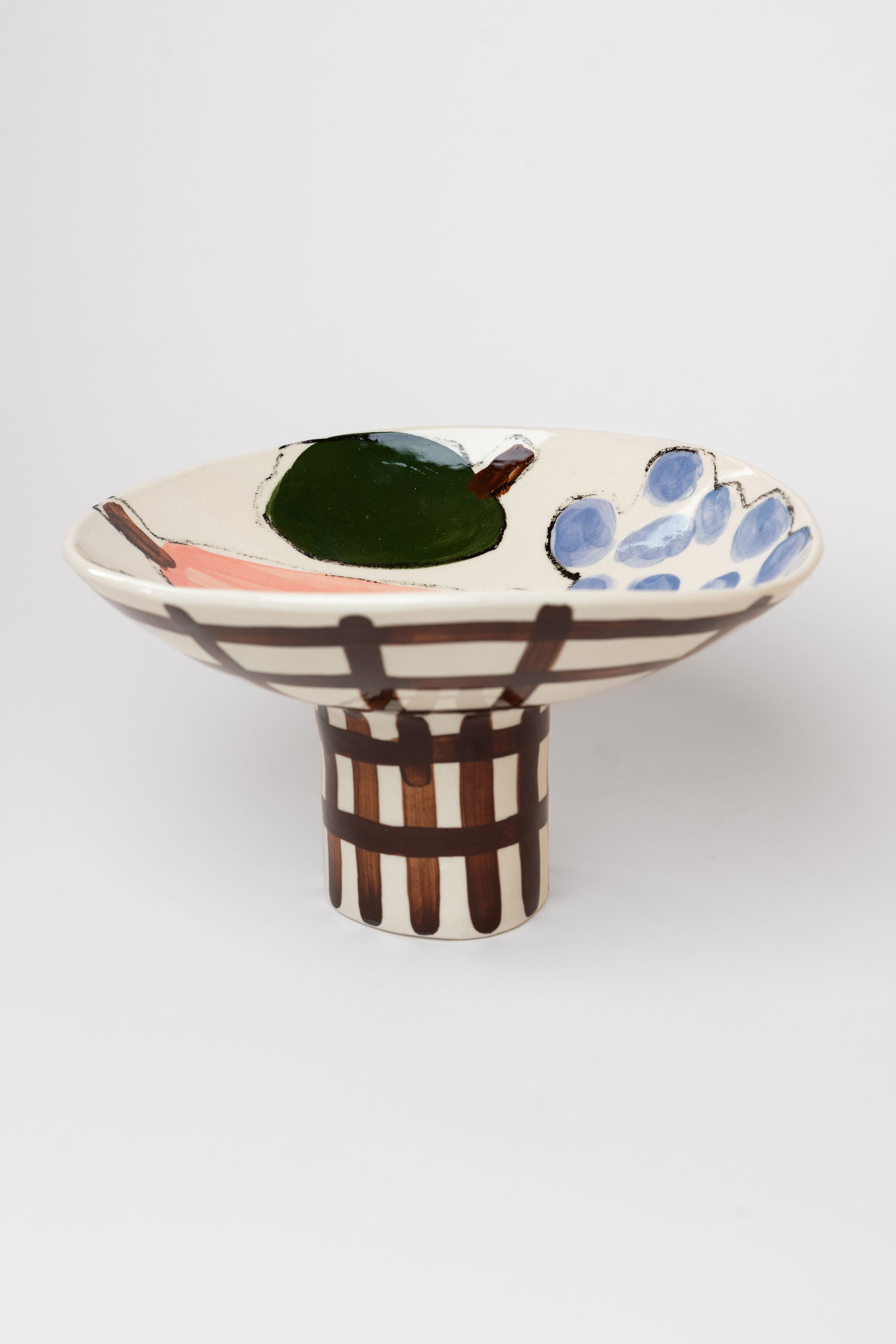 Porcelain footed bowl - fruit & grid L