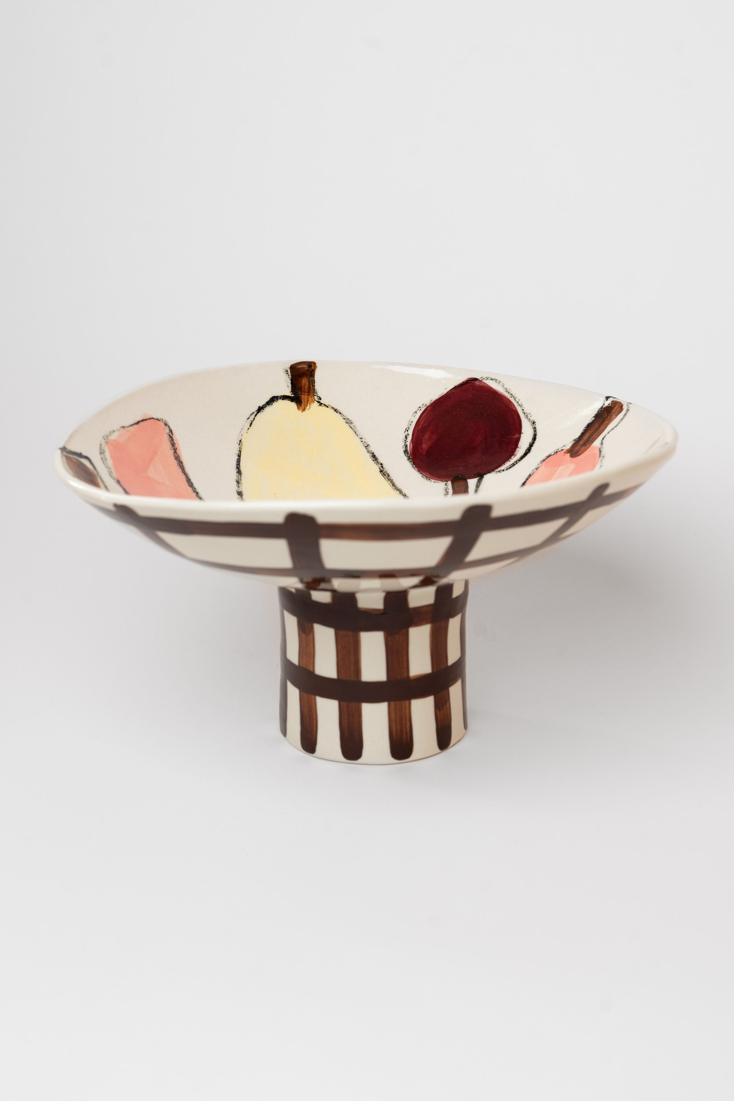 Porcelain footed bowl - fruit & grid L