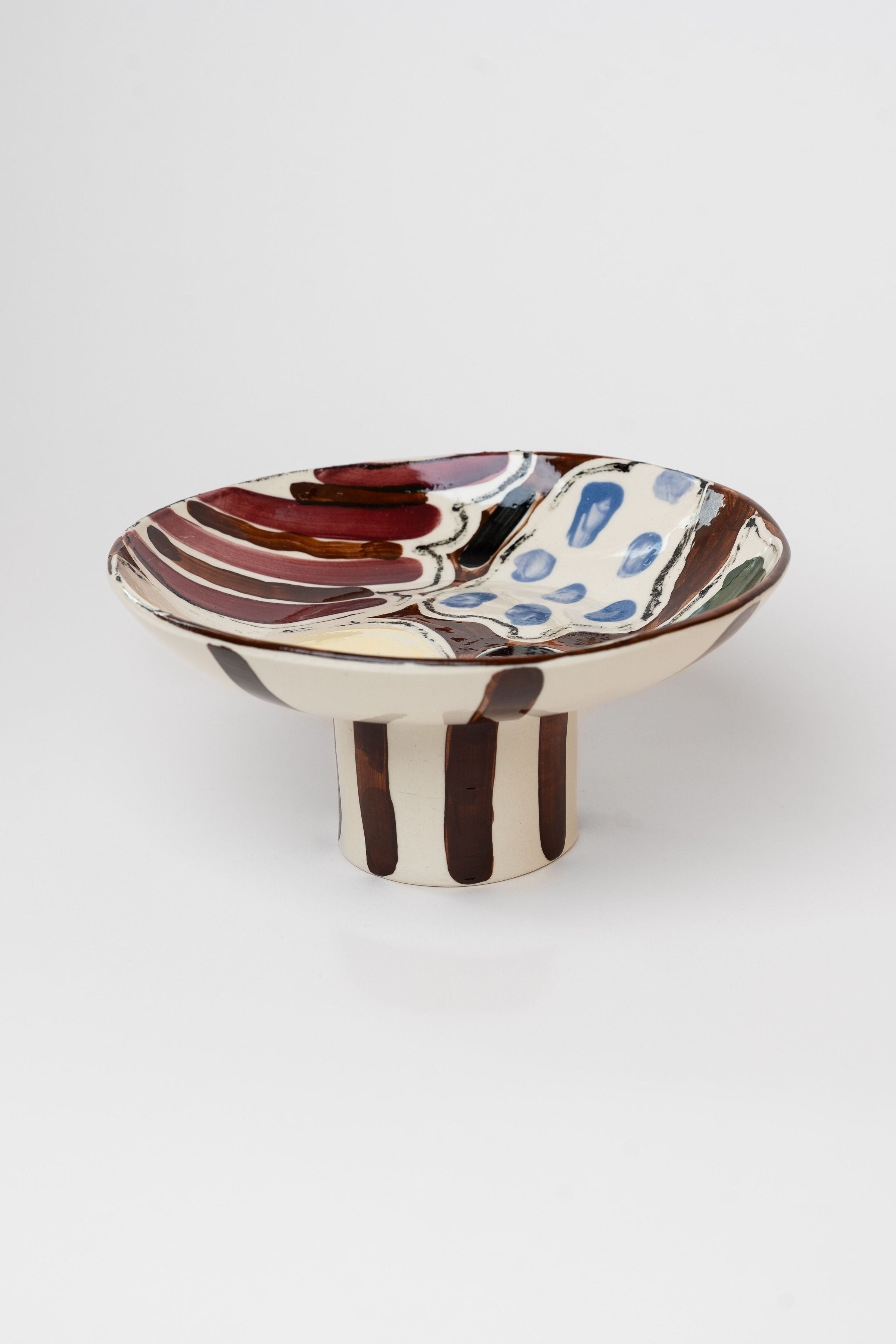 Footed bowl - fruit & stripes M