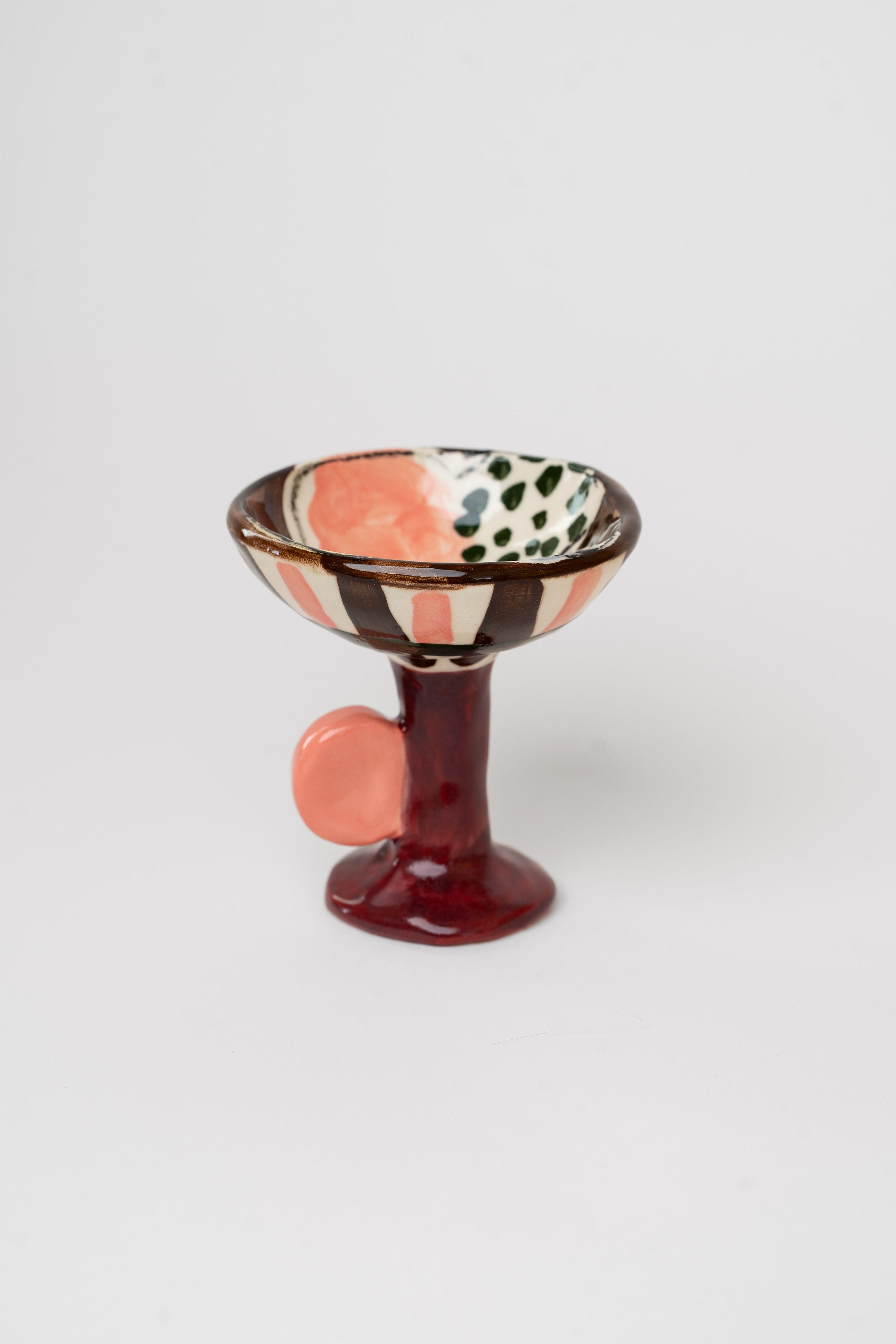 Porcelain stemmed cup / ice coupe - fruit + pink dot handle