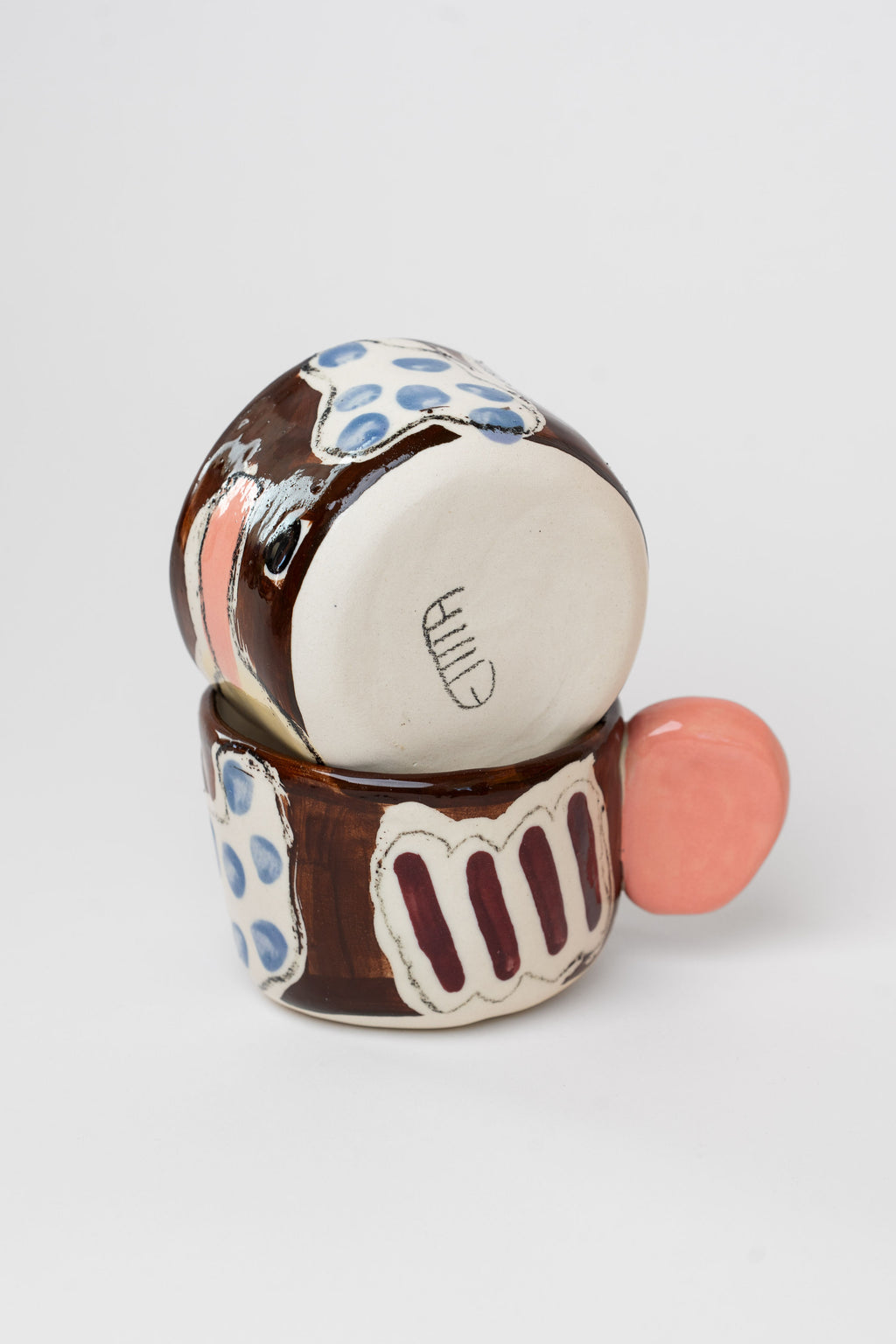 Porcelain mug - fruit & pink dot handle #1