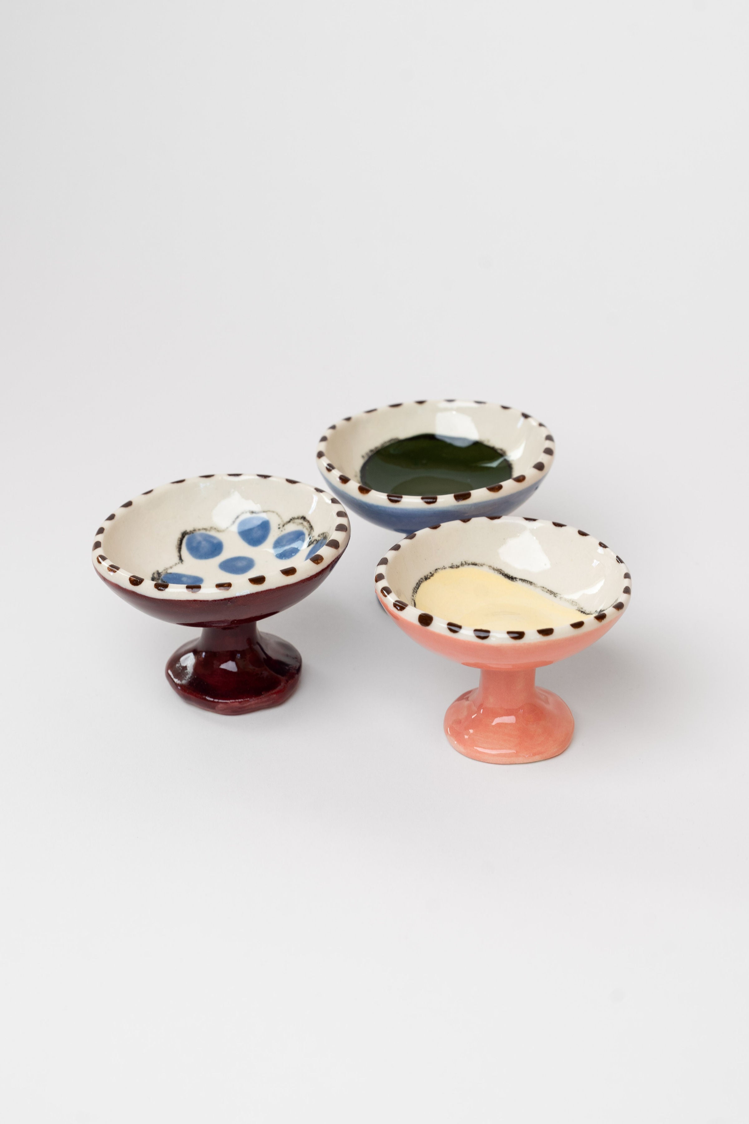 Set of 3 porcelain stemmed cups / ice coupes - fruit